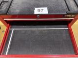 a red tool box with a number on it