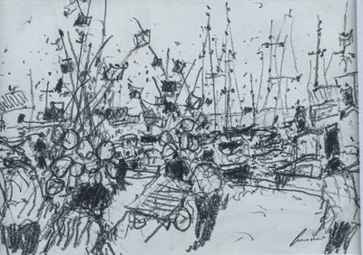 Jean FUSARO (né en 1925) Animation sur le port - Photo 1