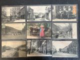 several old black and white photographs of people and animals in a town
