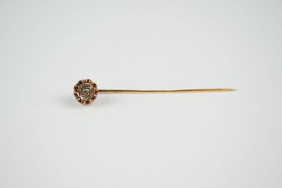 an image of a gold stick pin with a flower on it