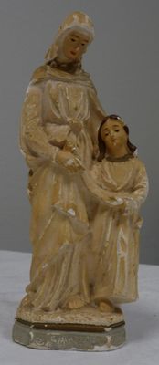 Vierge en biscuit polychrome (H : 22.