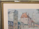 a picture of a painting of a street with buildings