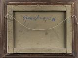 an old picture of a painting with writing on it in a wooden frame