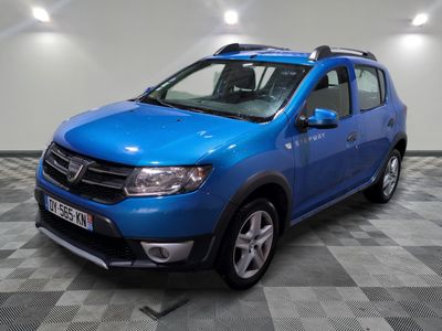 the blue dacia is parked in a room with a checkered floor