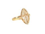 a close up of a gold ring on a white background