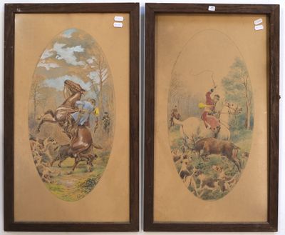 two framed pictures of a man on a horse and a dog