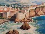 une image représentant un tableau représentant une vue d'une ville depuis une falaise