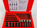 a red tool kit with a number of tools in it