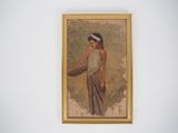 un vieux tableau représentant une femme tenant un panier à la main