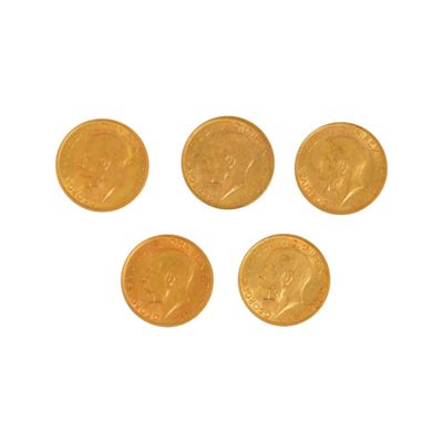 Lot de cinq pièces Souverain en or (2 x 1912 ; 1 x 1918 ; 1 … - Photo 1