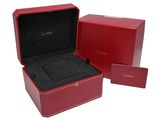 a red box with a watch inside of it on a white background