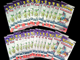 Six lots de figurines Pokémon sont alignés sur un fond noir