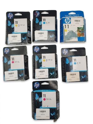 a set of six hp 11 ink cartridges in different colors