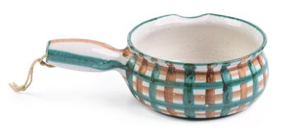 a green and white cup with a handle on a white background