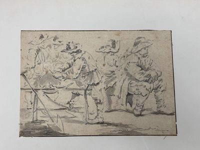 a drawing of a group of people sitting around a table