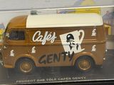 a brown and white van that is in a case