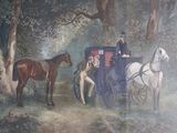 a painting of a horse drawn carriage with a man and a woman sitting in it