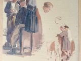 a painting of a group of people and a dog