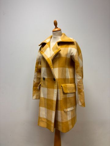 CAROLL – Manteau à carreaux jaune et blanc. Taille 38