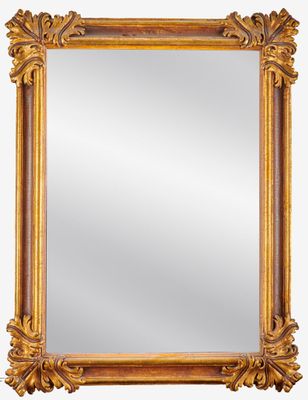 un miroir encadré d'or sur fond blanc