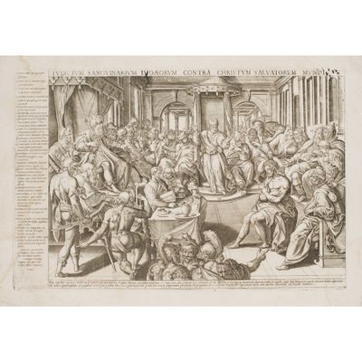 a drawing of a large group of people sitting around a table