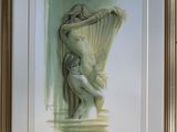 painting of a nude woman holding a curtain in a gold frame