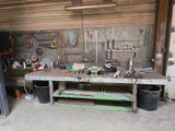 a workbench in a garage with many tools on it