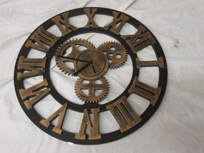 a clock that has gears on the face of it