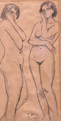 dessin représentant un couple de nus debout l'un à côté de l'autre