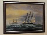 a picture of a painting of a sailboat in the ocean
