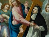 an image of a painting of a woman carrying a cross