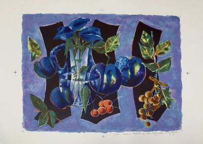 Tony AGOSTINI (1916-1990). Guitare et vin (x7), Nature morte…