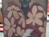 a painting of a woman holding a shoe in her hand