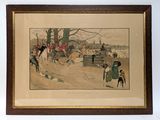 tableau encadré représentant un groupe de personnes à cheval