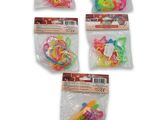 six sachets d'élastiques assortis, de différentes couleurs et tailles
