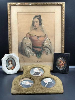 Ecole du XIXème siècle Lot de miniatures sur porcelaine figu…
