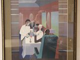 tableau représentant un couple en train de dîner à table, avec un train en arrière-plan