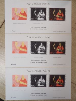 four postcards with different images of people on them on a table