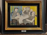 une peinture représentant un groupe de personnes assises à une table