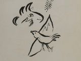 an ink drawing of a bird and a bird on a sheet of paper