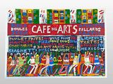 a painting of people sitting at a table outside of a cafe