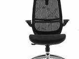 a black office chair with a mesh back and seat