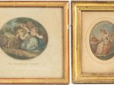 two framed pictures of a woman and a child in a landscape