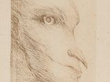 un vieux dessin représentant le visage d'un homme dans un cadre carré