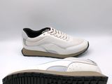 a close up of a pair of white shoes on a white background