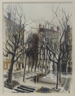 une photo d'un tableau représentant un parc sous la neige