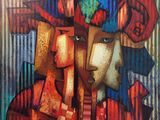 un tableau représentant le visage d'une femme coiffée d'un chapeau