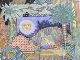 une image représentant un tableau représentant une scène nocturne avec une pleine lune dans le ciel