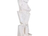 a white sculpture of a stack of cubes on a white surface
