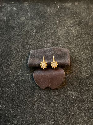 a close up of a pair of earrings on a rock